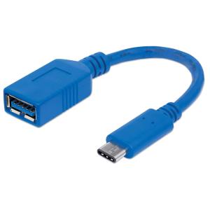 INTELLINET/MANHATTAN USB 3.1 Cable Gen 1, Type-C Male to Type-A Female, 5 Gbps, 15cm Blue