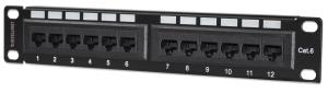 INTELLINET/MANHATTAN Patch Panel - 12 Port - CAT6 - 1u - 10in - Unshielded - Black