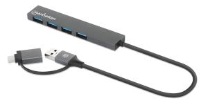 INTELLINET/MANHATTAN Type-C / Type-A Combo Hub, 4-Port USB 3.0