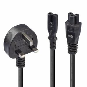LINDY Extension Splitter Cable - 1 X Uk 3 Pin Plug To Iec C5 And Iec C7 - 2.5m - Black