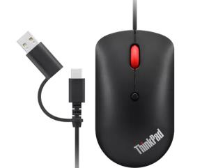 LENOVO Wired Mouse - Compact - USB-C - Blue optical - Black