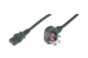 DIGITUS Power Cord UK plug 90deg angled - C13 M/F 2m H05VV-F3G 1.00 qmm fuse 5A black