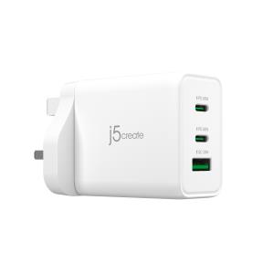 J5CREATE 3 Port Charger - 65w Gan - 2x USB-c Female 1x USB Type-a Female - (uk) White