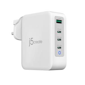 J5CREATE 4 Port Charger - 130w Gan - 3x USB-c Female 1x USB Type-a Female - (uk) White Grey