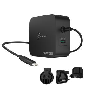 J5CREATE 2 Port Charger - 102w Gan Pd USB-c With Changeable Ac Plugs